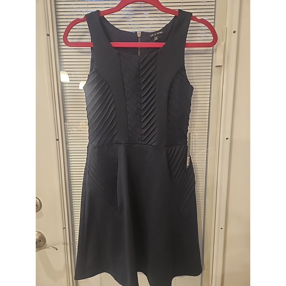 As U Wish Navy Sleeveless Dress Size M Round Neck Knee Length